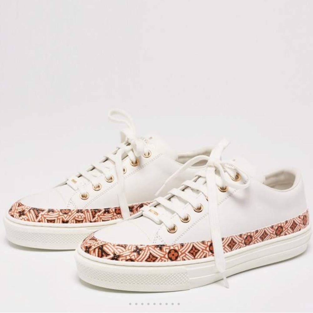 Louis Vuitton White Leather and Coated Canvas Stellar Low Top Sneakers Size 35.5